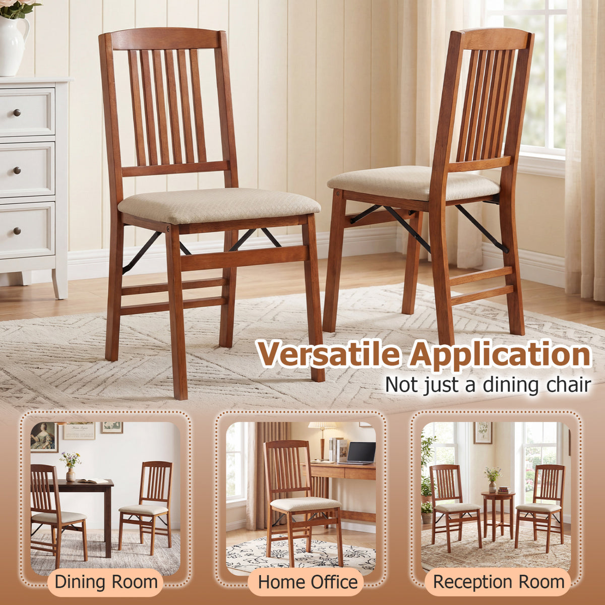 Set Of 2 Foldable Upholstered Kitchen Chairs, Beige Dining Chairs at Gallery Canada