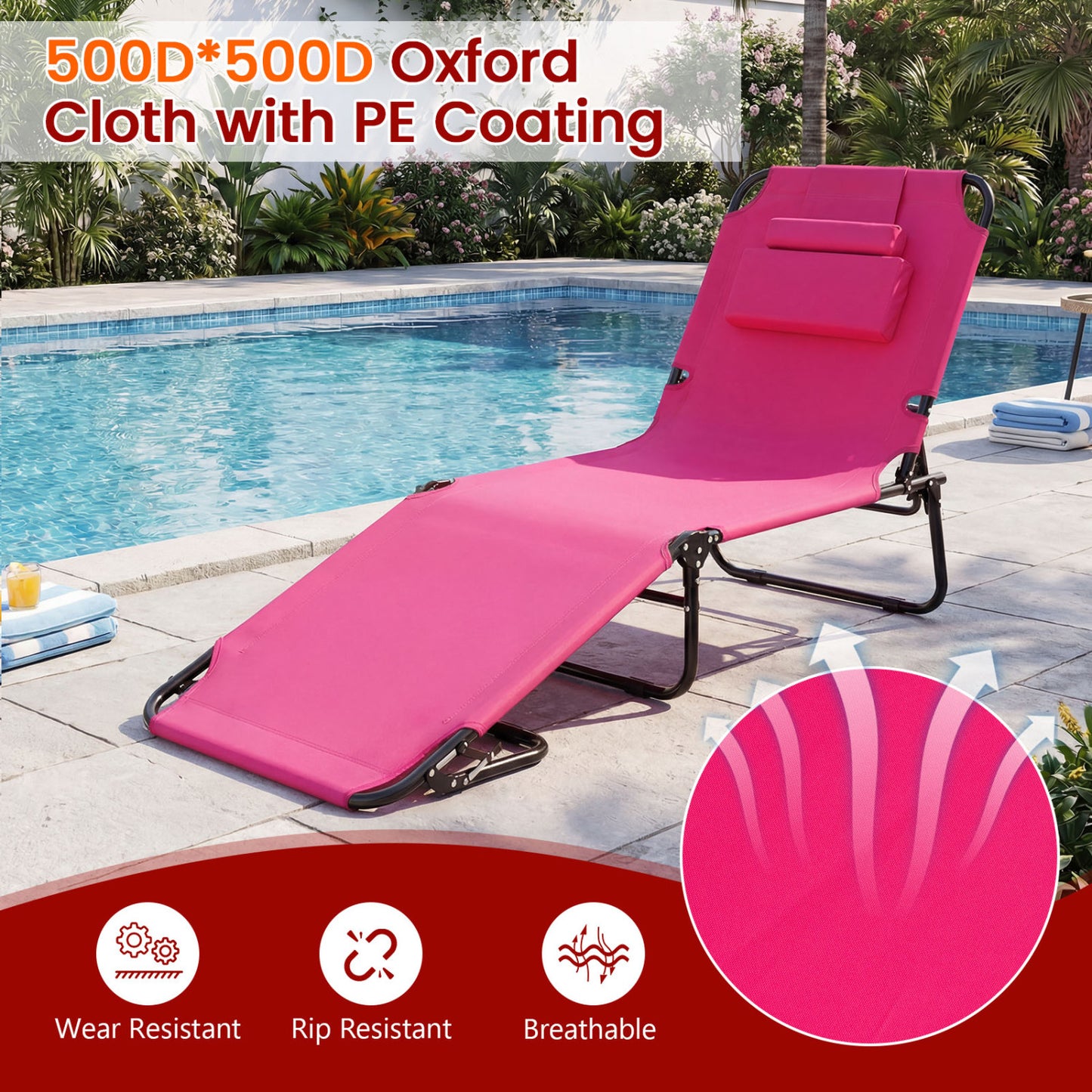 Folding Face Down Tanning Chair, Set Of 2, 3 Removable Pillows, Pink Beach & Lawn Chairs at Gallery Canada