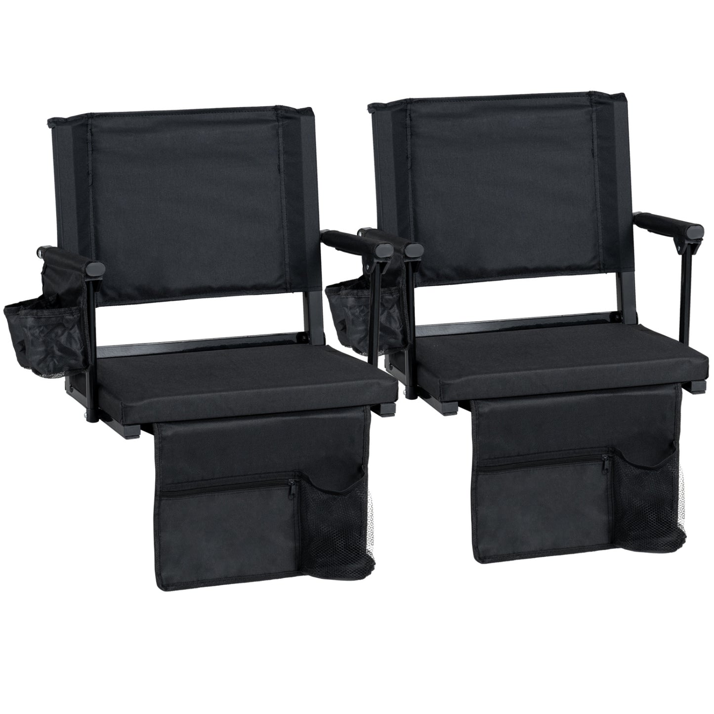 Sièges de stade pliants avec porte-gobelets, paquet de 2, noir
