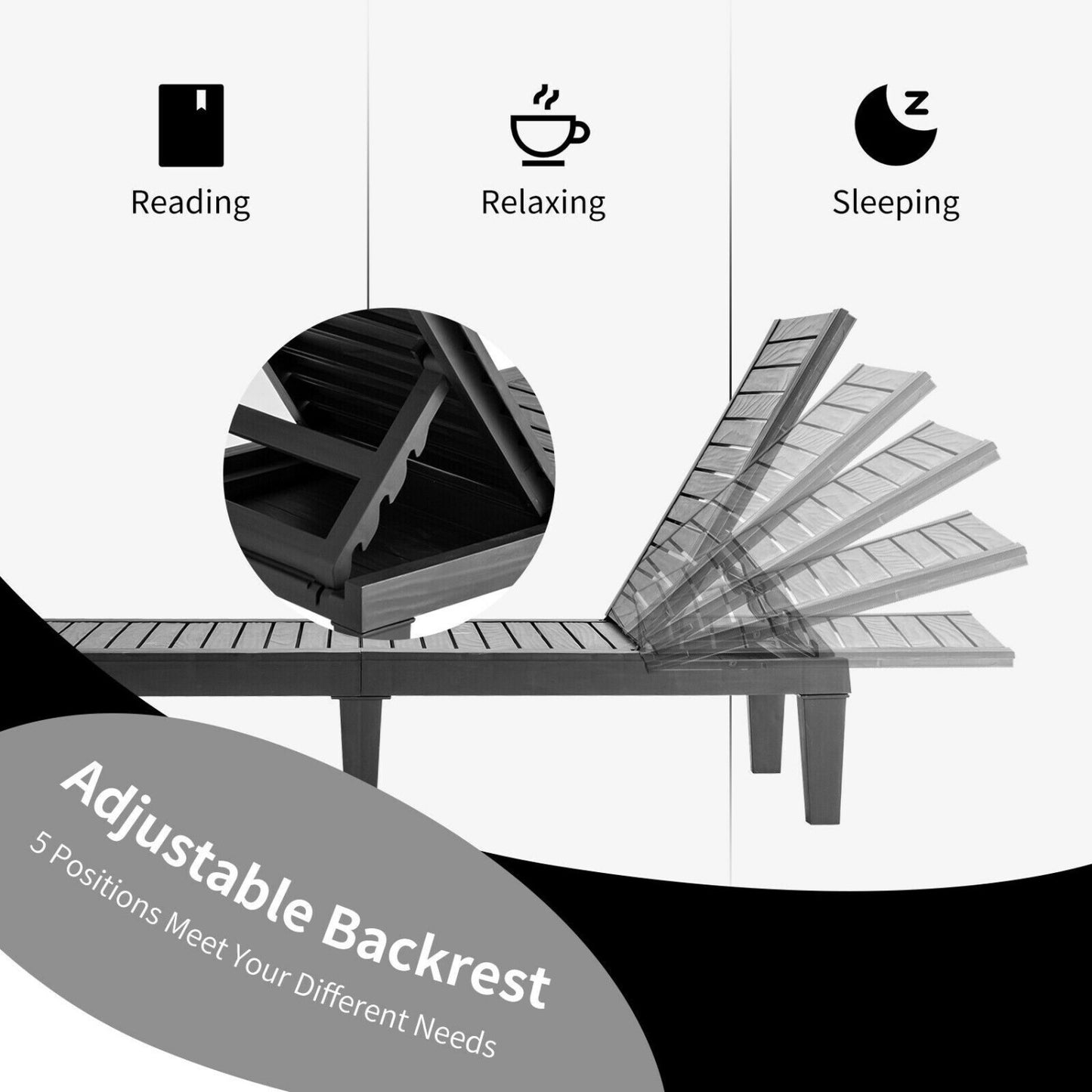 Set of 2 Outdoor Chaise Lounge Chair with 5 Positions Adjustable Backrest, Black Outdoor Chaise Lounges at Gallery Canada