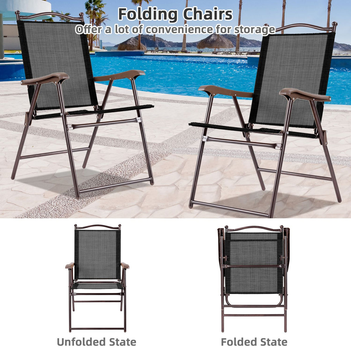 2-Piece Patio Folding Sling Back Camping Chairs, Brown Patio Dining Chairs at Gallery Canada