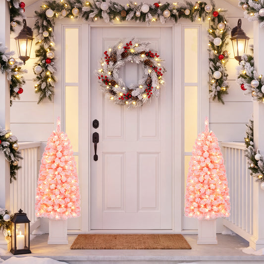 2 Pre-lit Potted Artificial Christmas Trees, 4FT, Pink Christmas Tree Pink at Gallery Canada