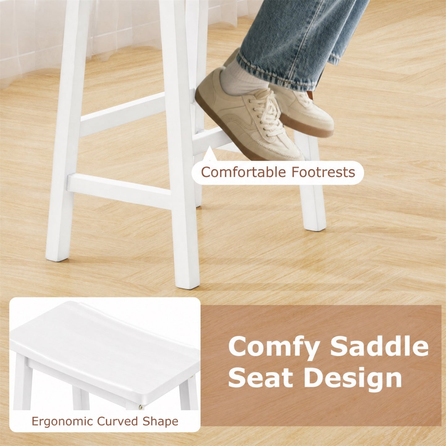 Set Of 2 Saddle-Seat Counter Stools, Beige Bar Stools at Gallery Canada