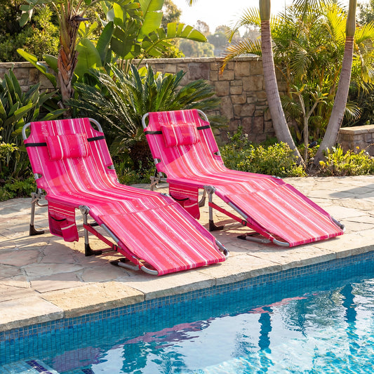 2 Tanning Chairs, Face Arm Holes, 4-Level Backrest Strip, Pink Beach & Lawn Chairs Options at Gallery Canada