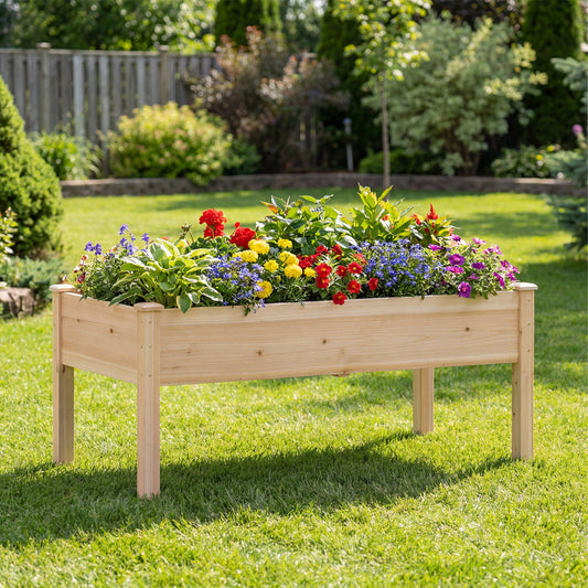 Wooden Raised Garden Bed Set, 2 Elevated Planter Boxes, Natural Fir Wood Raised Garden Beds Natural at Gallery Canada
