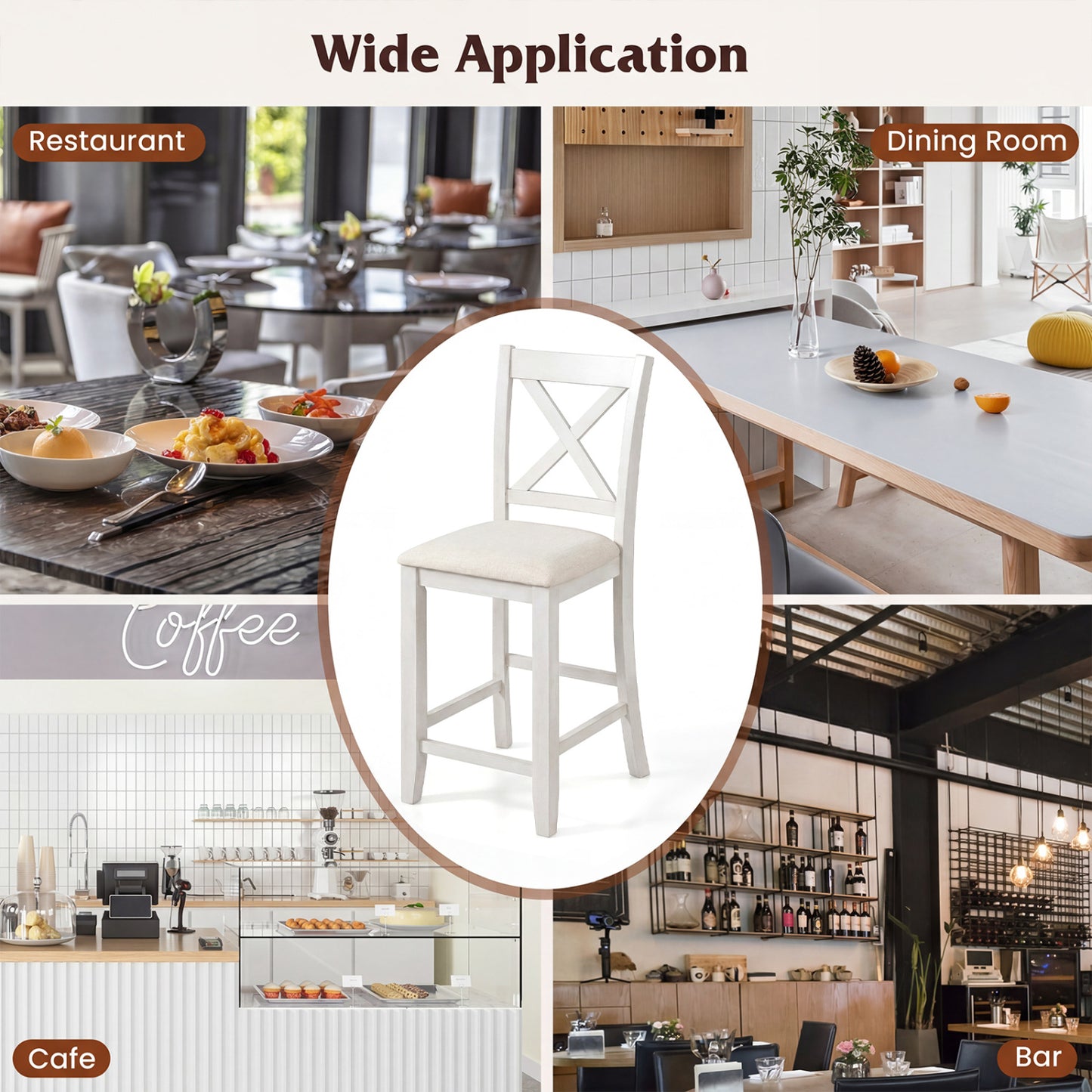 Set of 4 Modern Farmhouse Counter Height Stools with Footrest, White Bar Stools at Gallery Canada