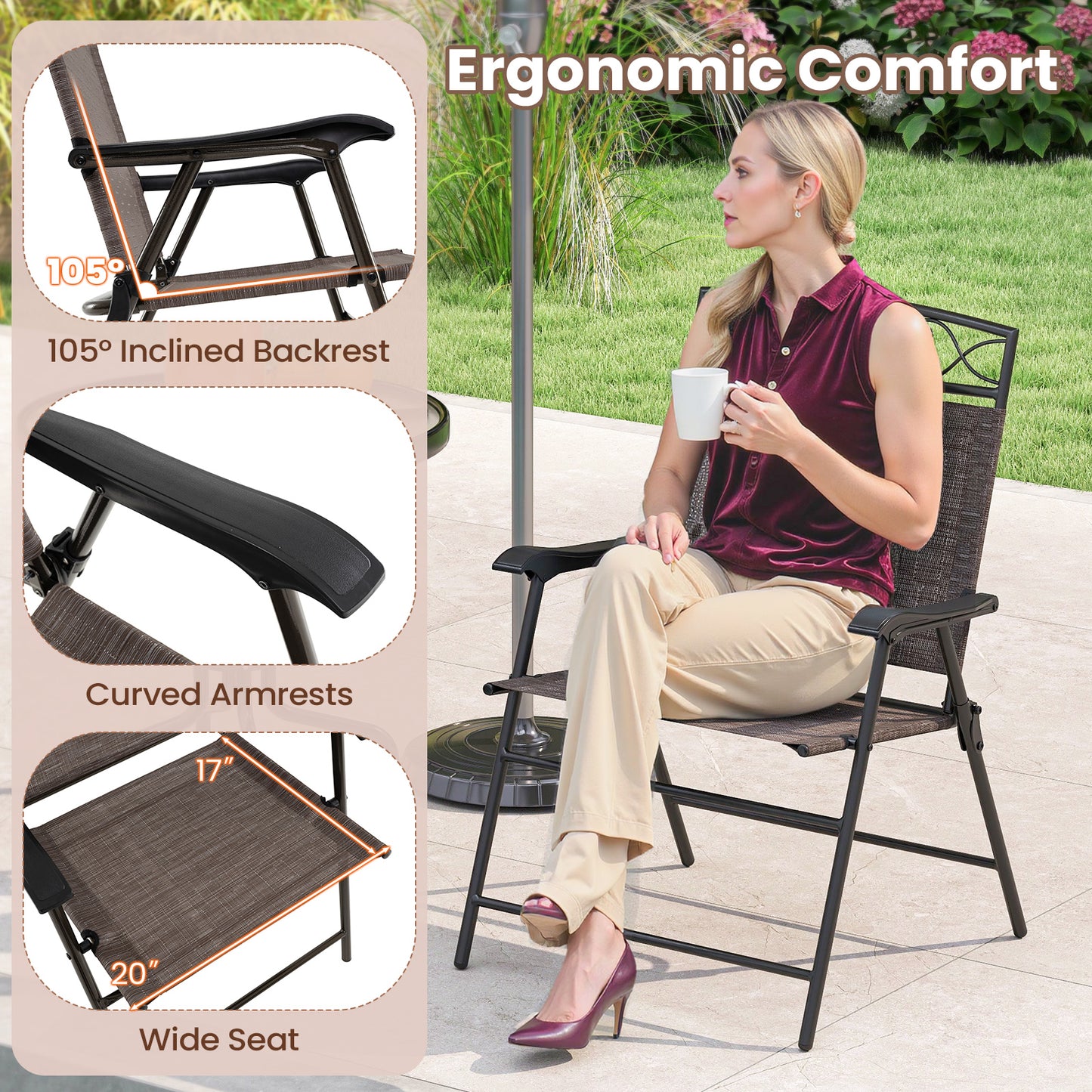 Set Of 4 Patio Folding Dining Chairs With Armrests, Brown Patio Dining Chairs at Gallery Canada