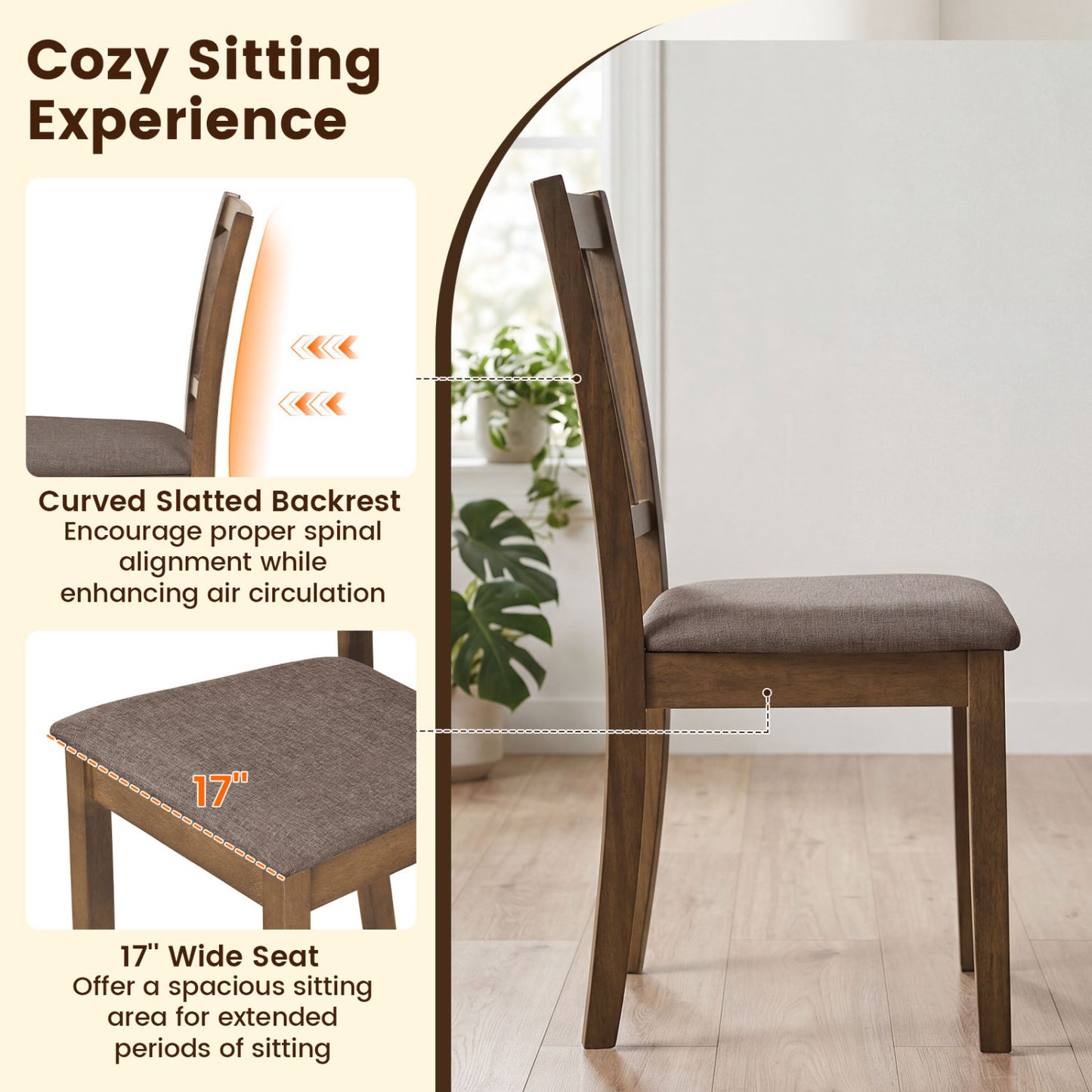 Set Of 4 Wooden Upholstered Dining Chairs, Brown Dining Chairs at Gallery Canada