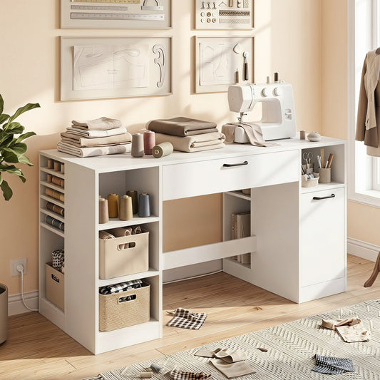 Sewing Table With Power Outlets, Craft Desk, White Sewing Tables White at Gallery Canada