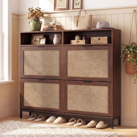 Shoe Storage Cabinet, 4 Flip Drawers, Adjustable Shelves, Natural Shoe Racks & Storage Benches Natural at Gallery Canada