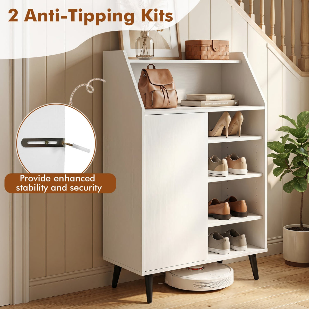 Shoe Storage Cabinet with 2-Tier Open Compartment and 4-Tier Adjustable Shelf, White Shoe Racks & Storage Benches at Gallery Canada