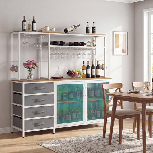 Sideboard Buffet Cabinet with LED Lights 55 inch Coffee Table with Power Outlets, Natural Sideboards Cabinets & Buffets Natural at Gallery Canada