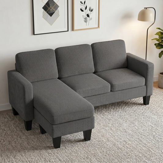 L Shaped Sectional Sofa, With Changeable Chaise Ottoman, Dark Grey 3-Seater Sofas Dark Grey at Gallery Canada
