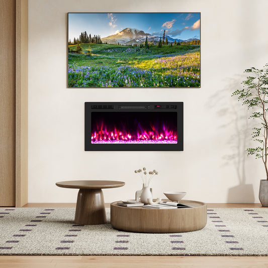 Smart WiFi Electric Fireplace, Wall Mounted Recessed Heater, 36 Inch, Black Fireplaces Black at Gallery Canada