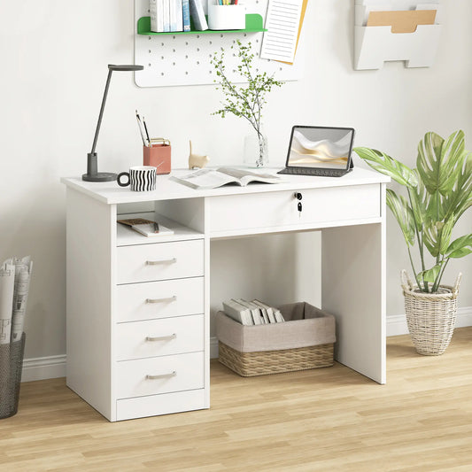 Home Office Desk with Storage, Lockable Drawer, White Computer Desks White at Gallery Canada