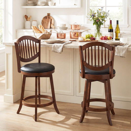Swivel Bar Stools Set of 2 with Backrest and Wood Frame-25 Inches, Espresso Bar Stools Espresso at Gallery Canada