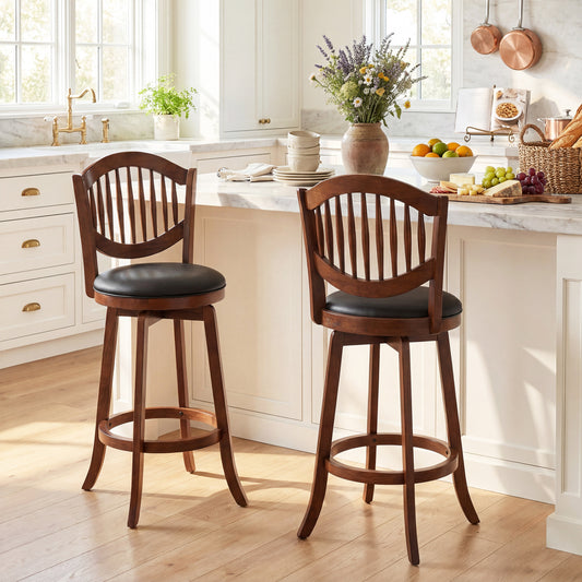 Swivel Bar Stools Set of 2 with Backrest and Wood Frame-30 Inches, Espresso Bar Stools Espresso at Gallery Canada