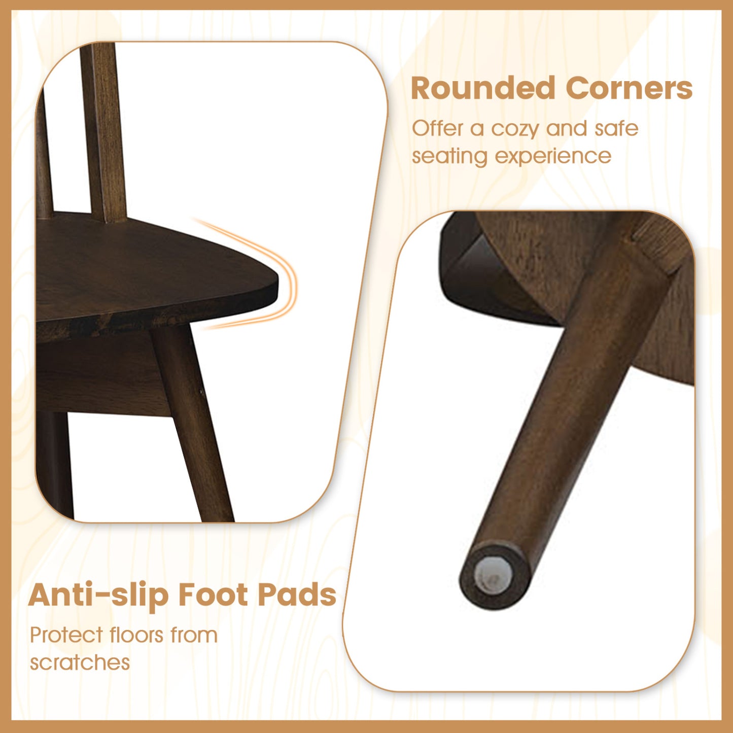 Swivel Windsor Dining Chairs Set of 2, Solid Rubber Wood Frame, Walnut Dining Chairs at Gallery Canada