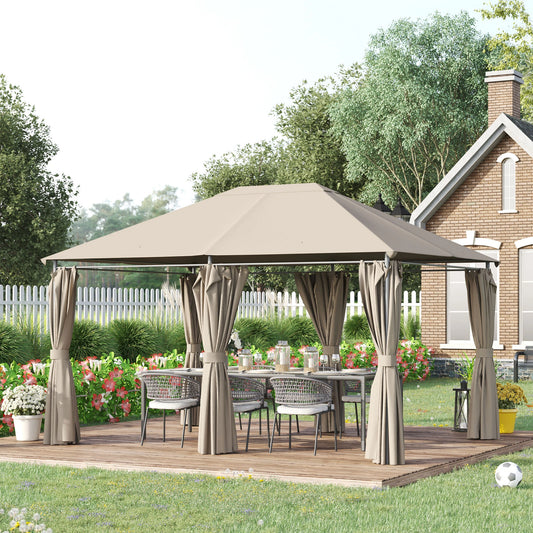 13'x10' Steel Patio Gazebo, Soft Top, 6 Removable Curtains, Khaki Gazebos Khaki and Black Frame at Gallery Canada