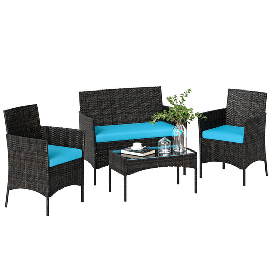Wicker Outdoor Patio Furniture Set, 4 Pieces, Turquoise Patio Furniture Sets Turquoise, Black at Gallery Canada