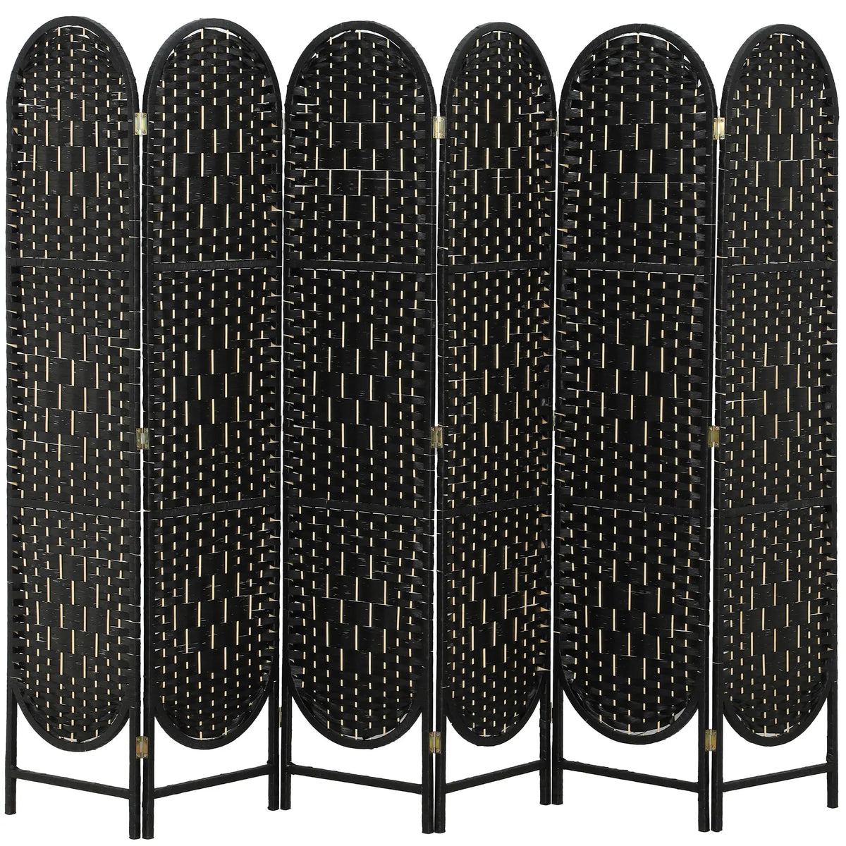 Bohemian Privacy Screen, 6 Panel Folding Room Divider, Arched Top, Black Room Dividers at Gallery Canada