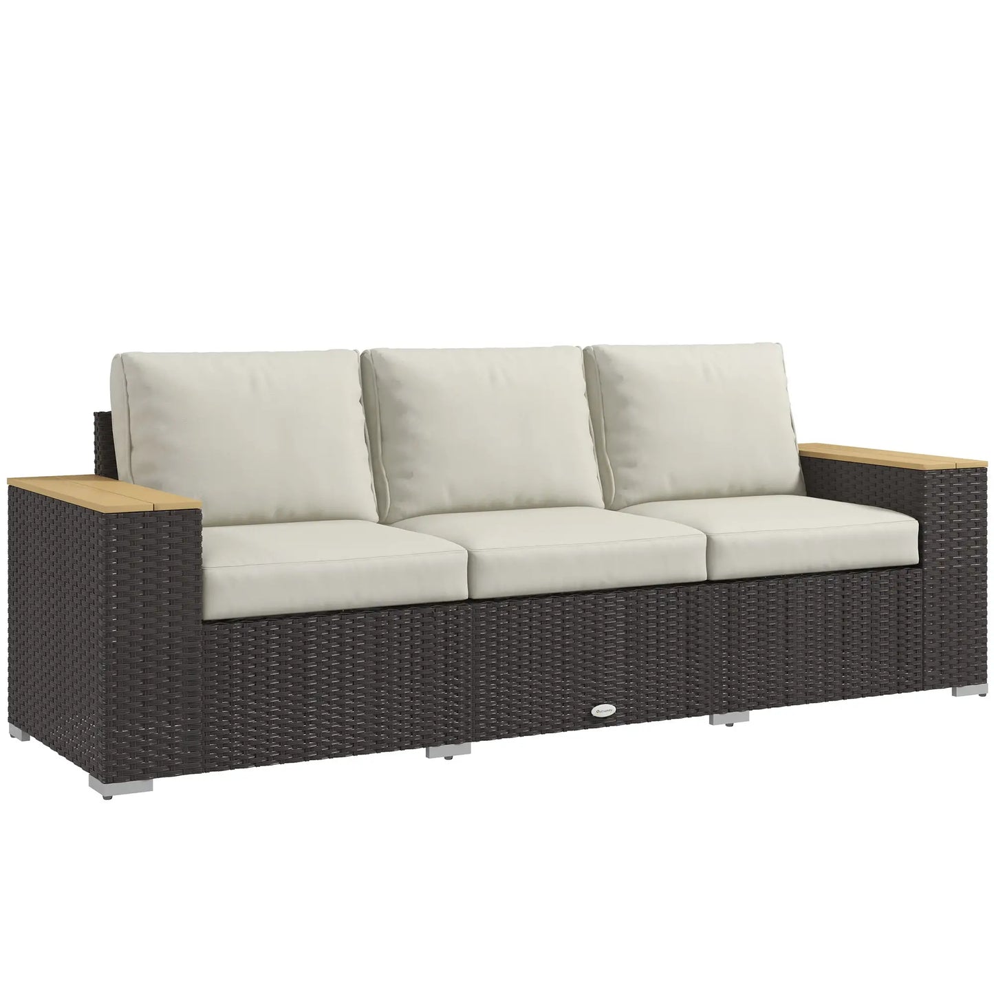 3-Seat Outdoor Couch with Cushions, PE Rattan, Wood Grain Armrests, Cream White Patio Furniture Sets at Gallery Canada