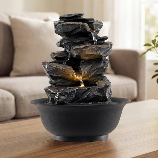 Tabletop Water Fountain With LED Light, Desktop Cascading Water Feature, Black Decorative Accessories Black at Gallery Canada