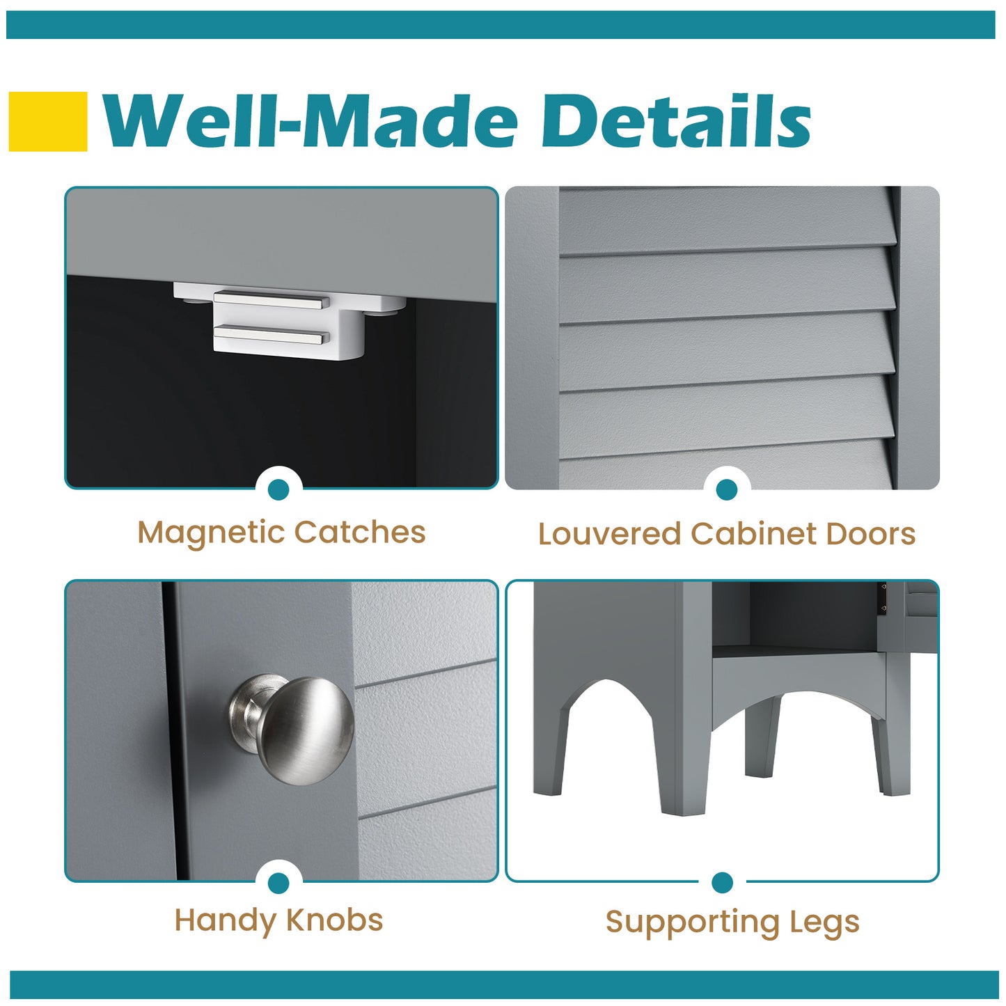 Tall Bathroom Floor Cabinet, Shutter Doors, Adjustable Shelf, Gray Floor Cabinets at Gallery Canada