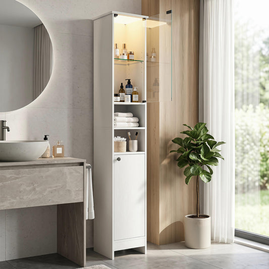 Tall Bathroom Cabinet with LED Lights, Adjustable Shelves, White Floor Cabinets White at Gallery Canada