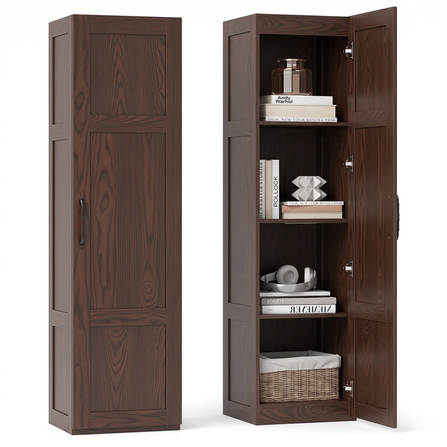 Tall Storage Cabinet, 4 Shelves, for Bathroom Living Room, Brown Floor Cabinets Brown at Gallery Canada