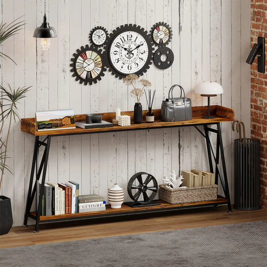 71 Inch Extra Long Console Table with Storage Shelf, Rustic Brown Console Tables Rustic Brown, Black at Gallery Canada