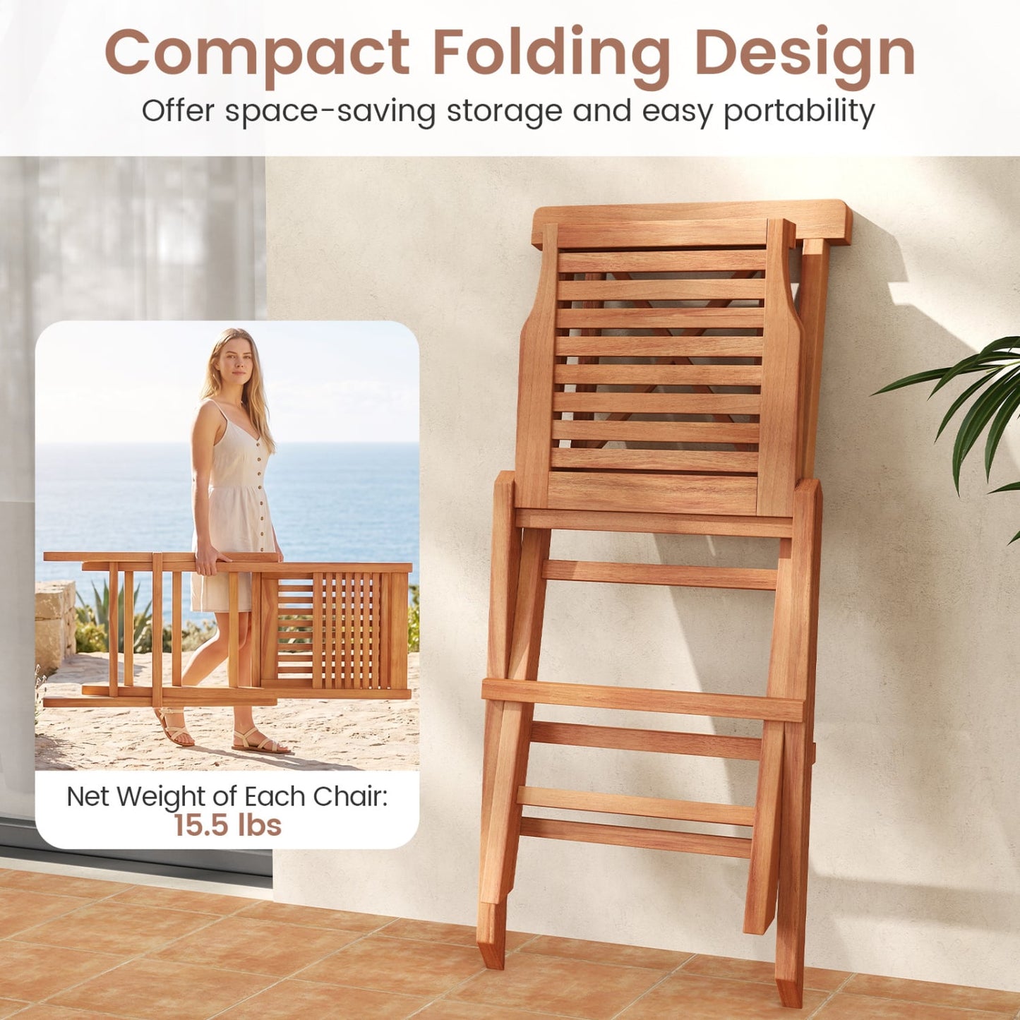 Folding Patio Chairs Set of 2, Garden Back Support, Teak Patio Dining Chairs at Gallery Canada