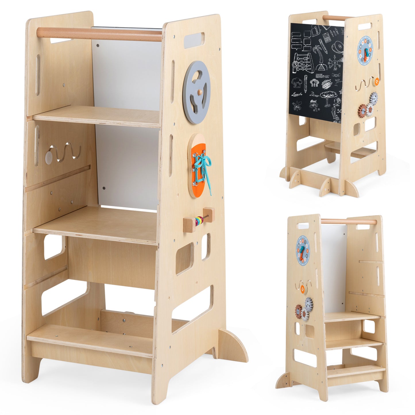Toddler Standing Tower, Adjustable Height, Blackboard, Natural Toddler & Kids Furniture Natural at Gallery Canada