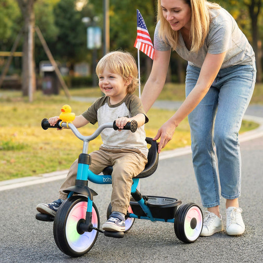 Toddler Tricycle With Seat And Storage Basket, Blue Push & Pedal Ride On Toys Blue at Gallery Canada