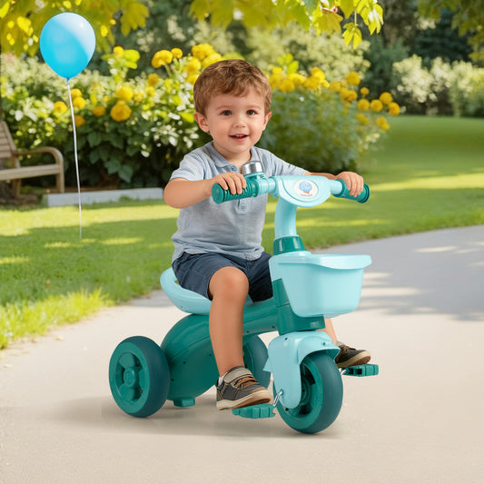 Toddler Tricycle, with Front Basket and Bell, Green Push & Pedal Ride On Toys Green at Gallery Canada