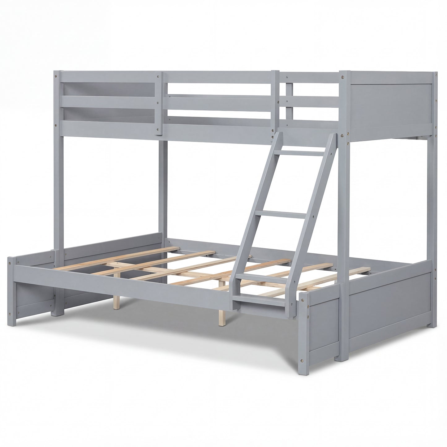 Twin Over Full Bunk Bed with 3-Step Ladder and Full-Length Guardrails, Gray Bunk Bed Frame at Gallery Canada