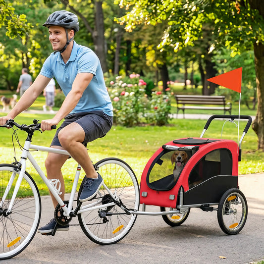 2 In 1 Dog Bike Trailer, Foldable Pet Stroller, Red Dog Bike Trailers & Strollers Red, Black at Gallery Canada