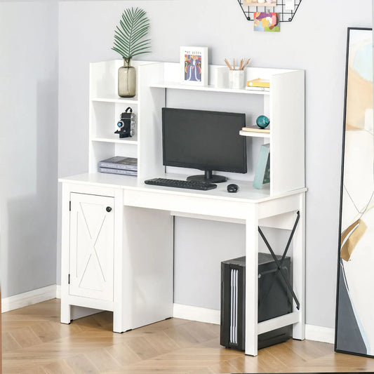 Farmhouse Computer Desk with Storage, 47 Inch, White Computer Desks White, Black at Gallery Canada