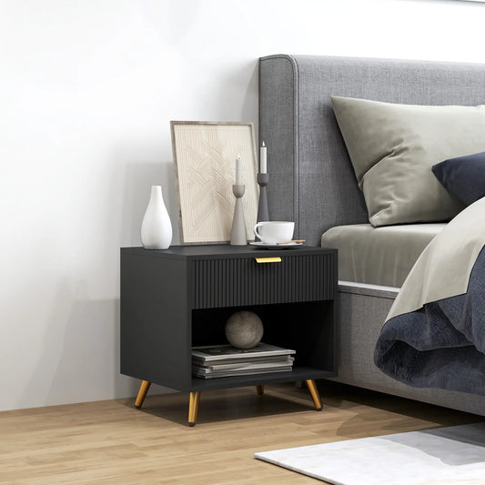 Modern Nightstand with Drawer, Open Compartment, Black Bedside Tables Black at Gallery Canada