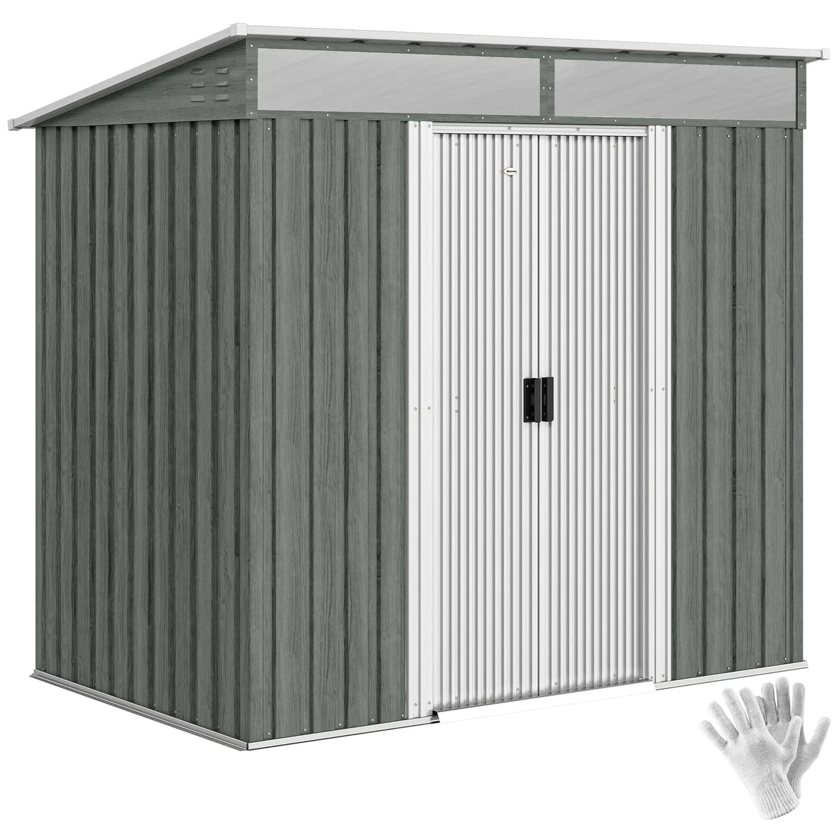 6.5x4FT Galvanised Metal Shed, Lockable Garden Storage with Sliding Doors, Grey Sheds at Gallery Canada