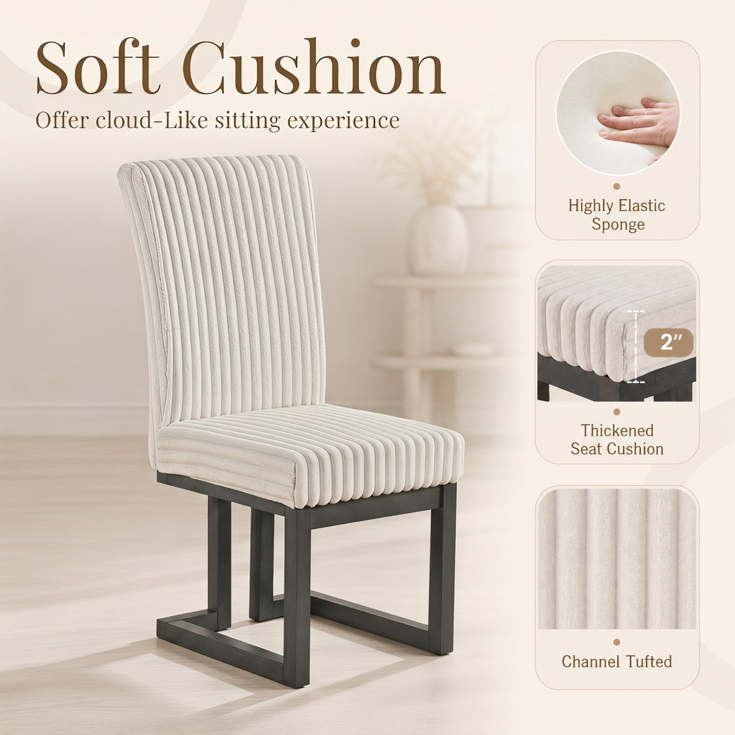 Ensemble de 2 chaises de salle à manger rembourrées, beige