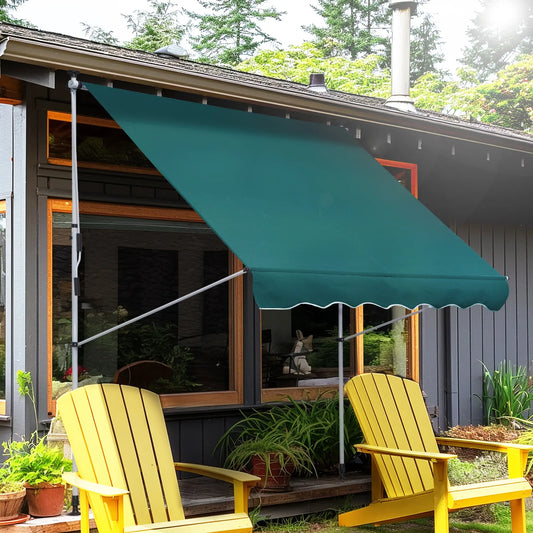 6.6'x5' Manual Retractable Patio Awning, Sun Shade, Water Resistant, Green Door Awnings Green at Gallery Canada