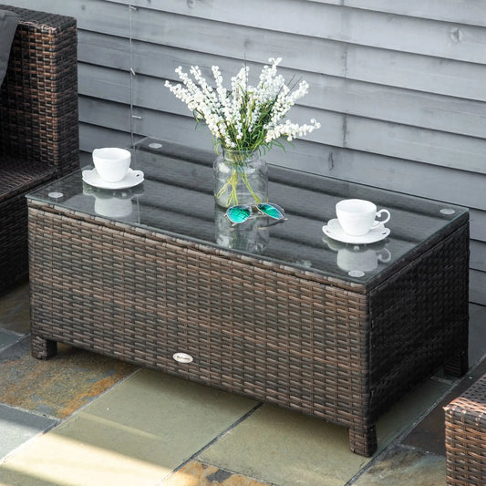 Rattan Wicker Coffee Table, Glass Top, Outdoor Garden Patio Furniture, Brown Coffee Tables Brown at Gallery Canada