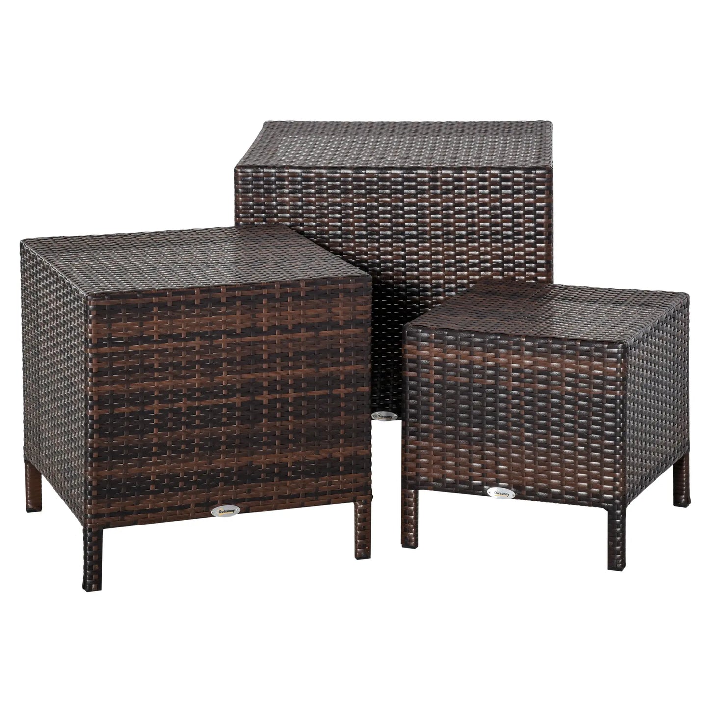Set of 3 Wicker Nesting Tables, Rattan, All Weather, Brown Bistro Sets at Gallery Canada