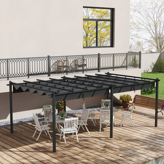 11.7' X 19.6' Retractable Pergola Canopy, Aluminum Patio Garden Deck Pergolas Dark Grey at Gallery Canada