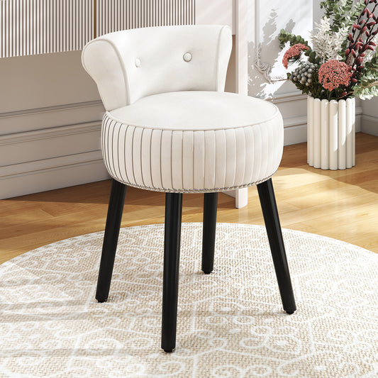 Velvet Vanity Chair, Upholstered Stool, Tufted Low Back, Solid Wood Legs, White Makeup Vanities White at Gallery Canada