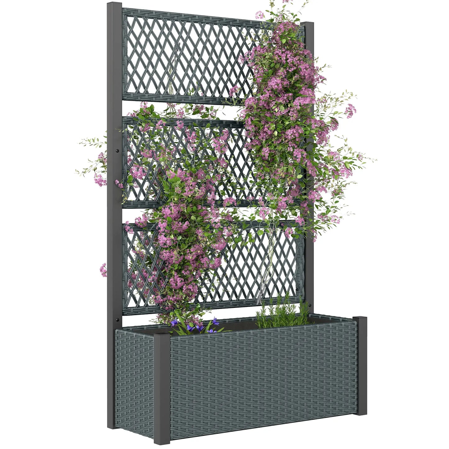 Wicker Outdoor Planter With Trellis, 58", Dark Grey Raised Garden Beds at Gallery Canada