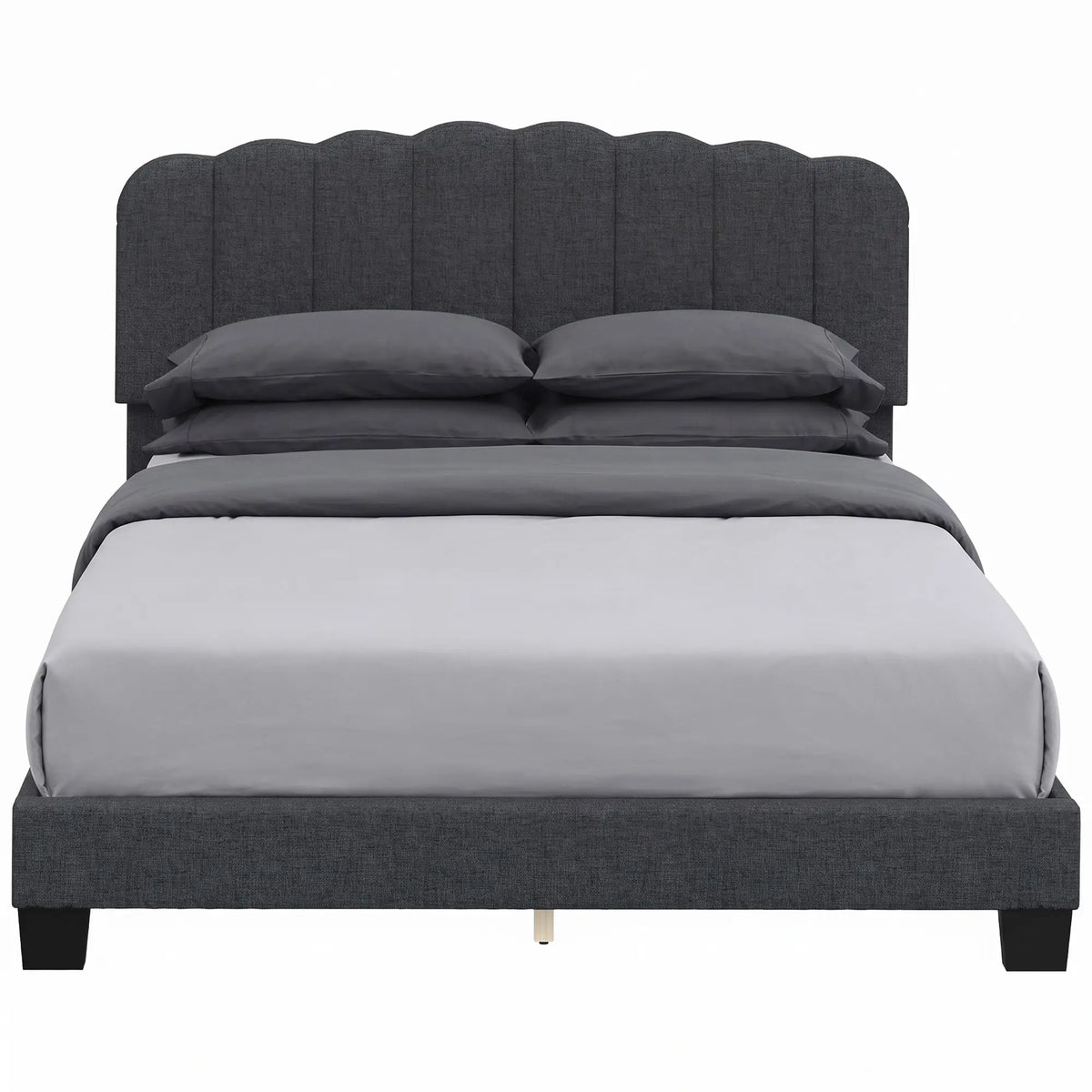 Queen Size Bed Frame, Upholstered Platform, Adjustable Headboard, Dark Grey, Dark Grey Bed Frames at Gallery Canada