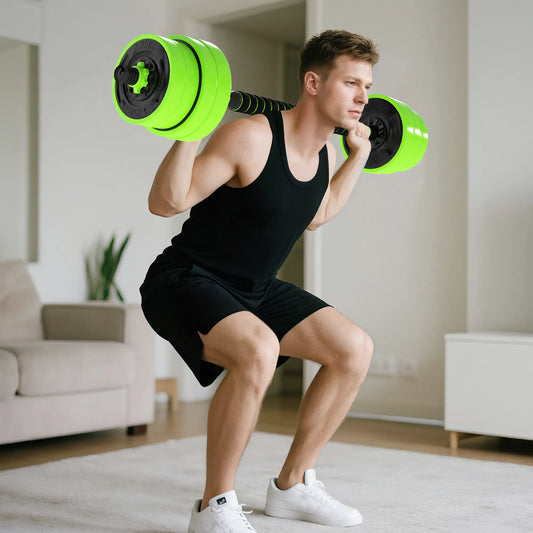 66lbs 4-in-1 Adjustable Dumbbell Set, Barbell, Kettlebell, Green Dumbbells & Barbells Green at Gallery Canada