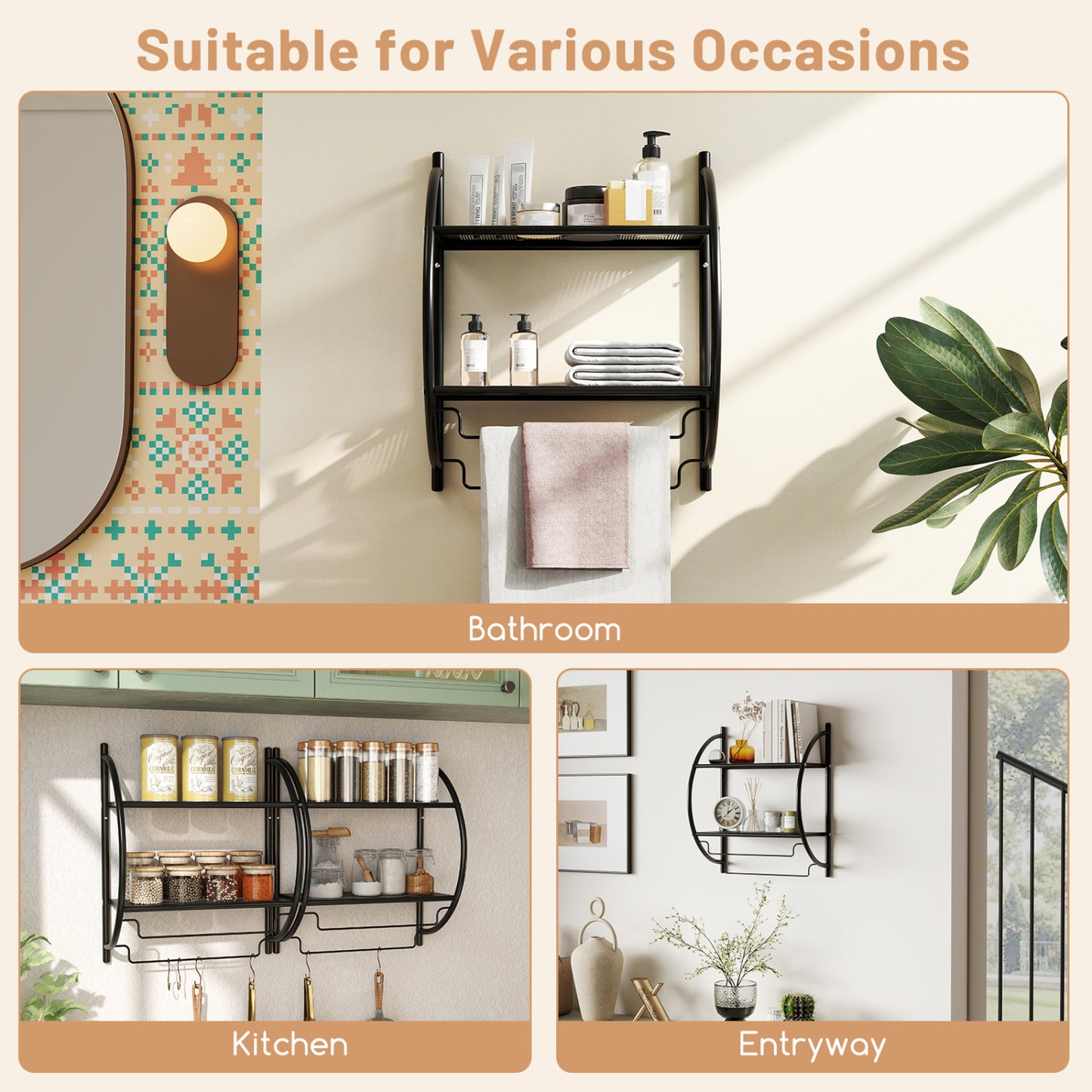 Wall Mounted 2-Tier Bathroom Towel Rack, Black Towel Racks at Gallery Canada